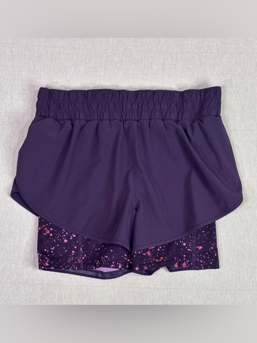 Athleta Hit It 2 In 1 Shorts Purple Splatter Lined Running Athletic Sz S